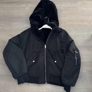 Zara Black Bomber Jacket with Hood